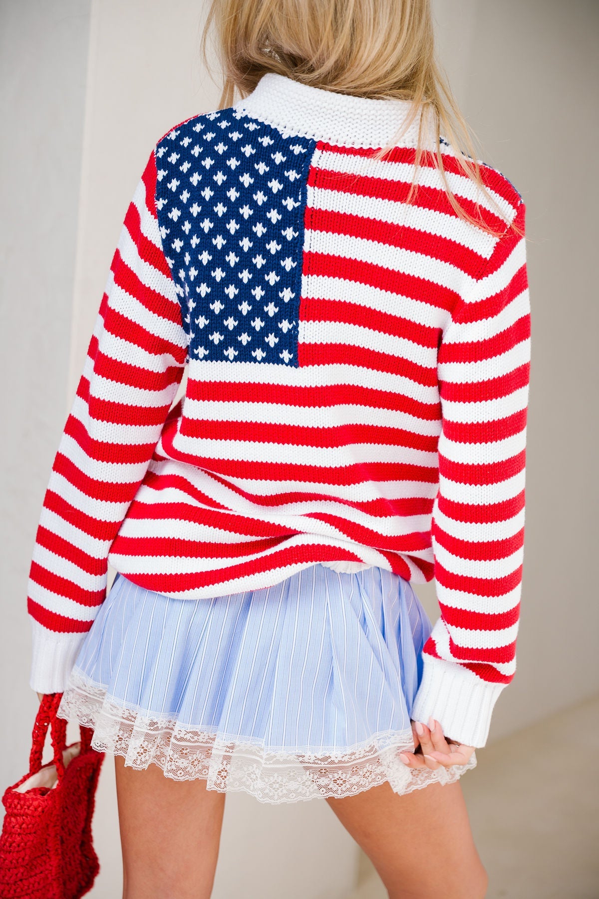 Stars & Stripes Mock Neck Cardigan Sweater