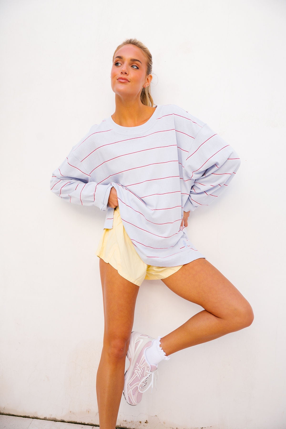 Printed Hustler Layer - Awning Stripe Slate FREE PEOPLE