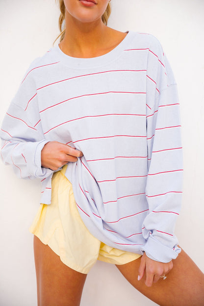 Printed Hustler Layer - Awning Stripe Slate FREE PEOPLE