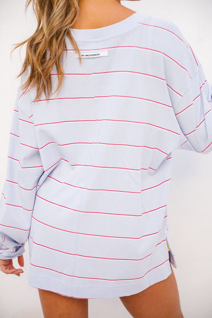 Printed Hustler Layer - Awning Stripe Slate FREE PEOPLE