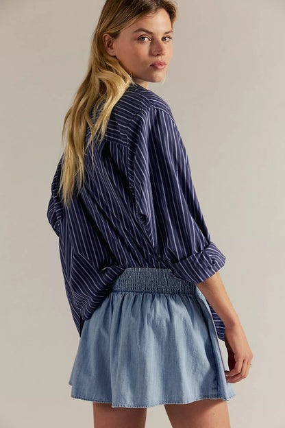 Paradise Found Denim Skort - Capri Blue FREE PEOPLE
