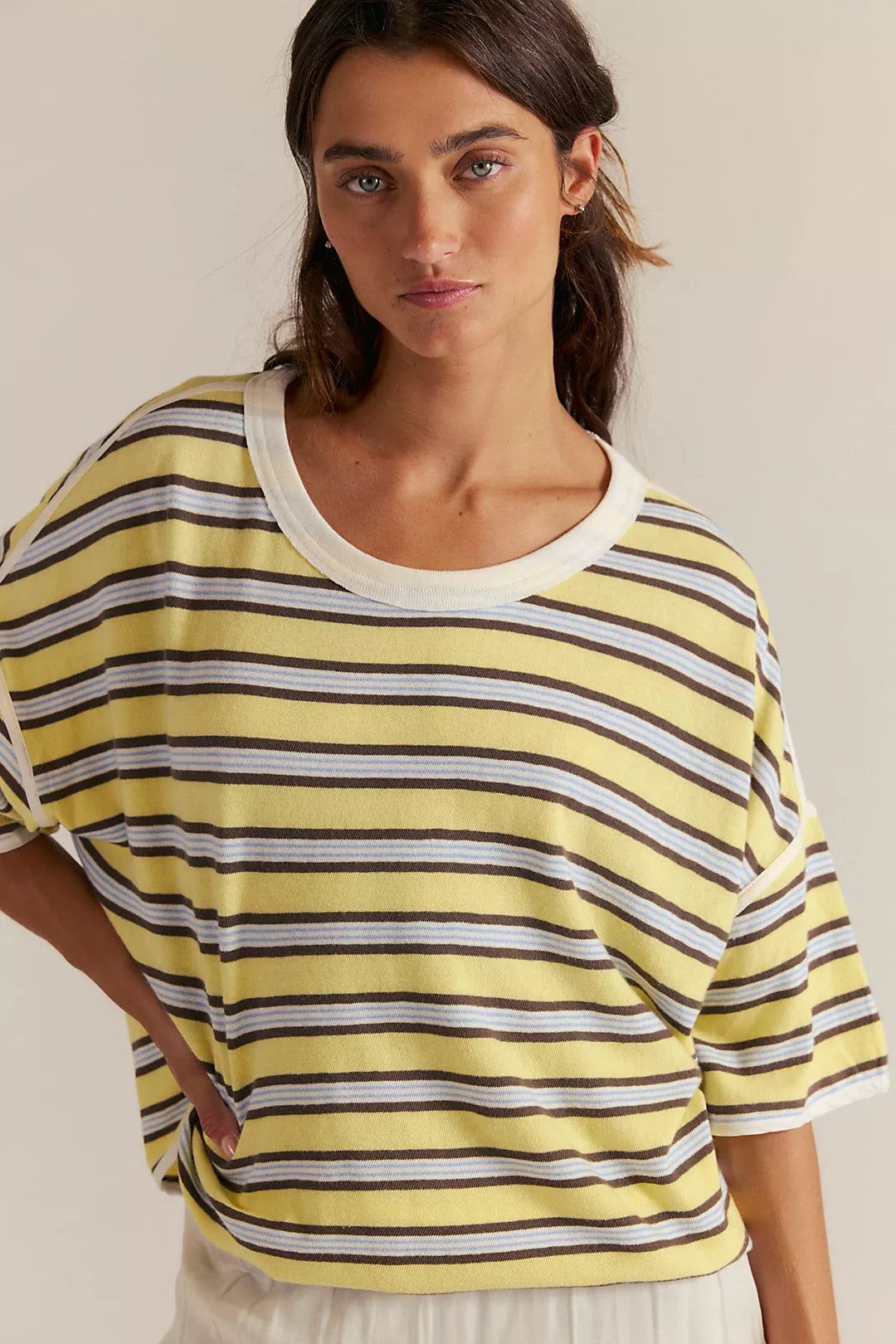 Rugby Tee - Yellow Combo FREE PEOPLE