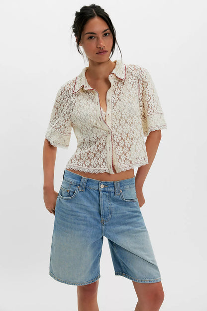 Mannie Lace Buttondown - Whisper White FREE PEOPLE