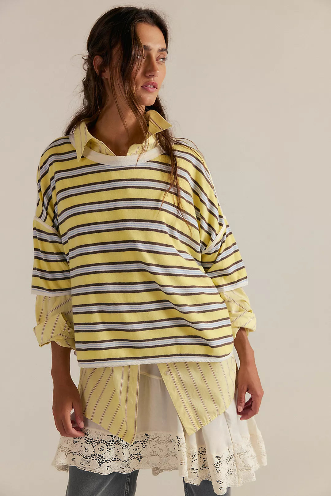 Rugby Tee - Yellow Combo FREE PEOPLE