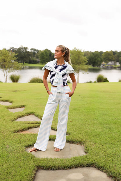 Stripe Wide Leg Pant - Bluebell