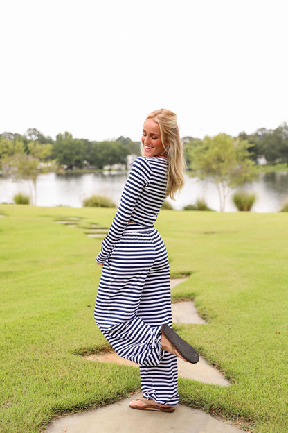 Stripe Jogger Pant - Navy