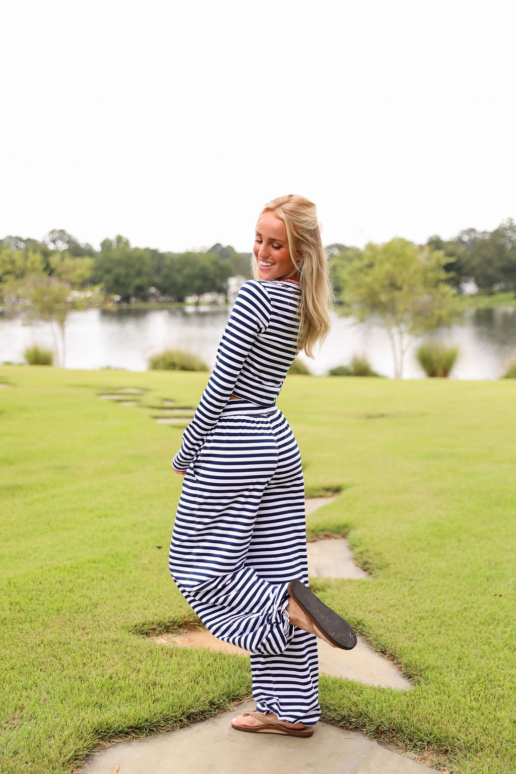 Stripe Skinny Fit Tee- Navy