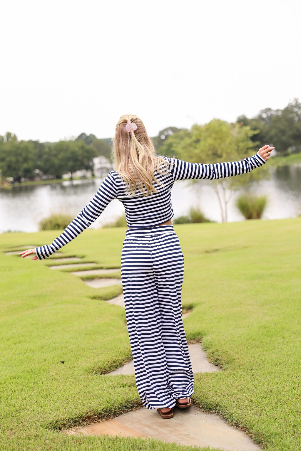 Stripe Skinny Fit Tee- Navy