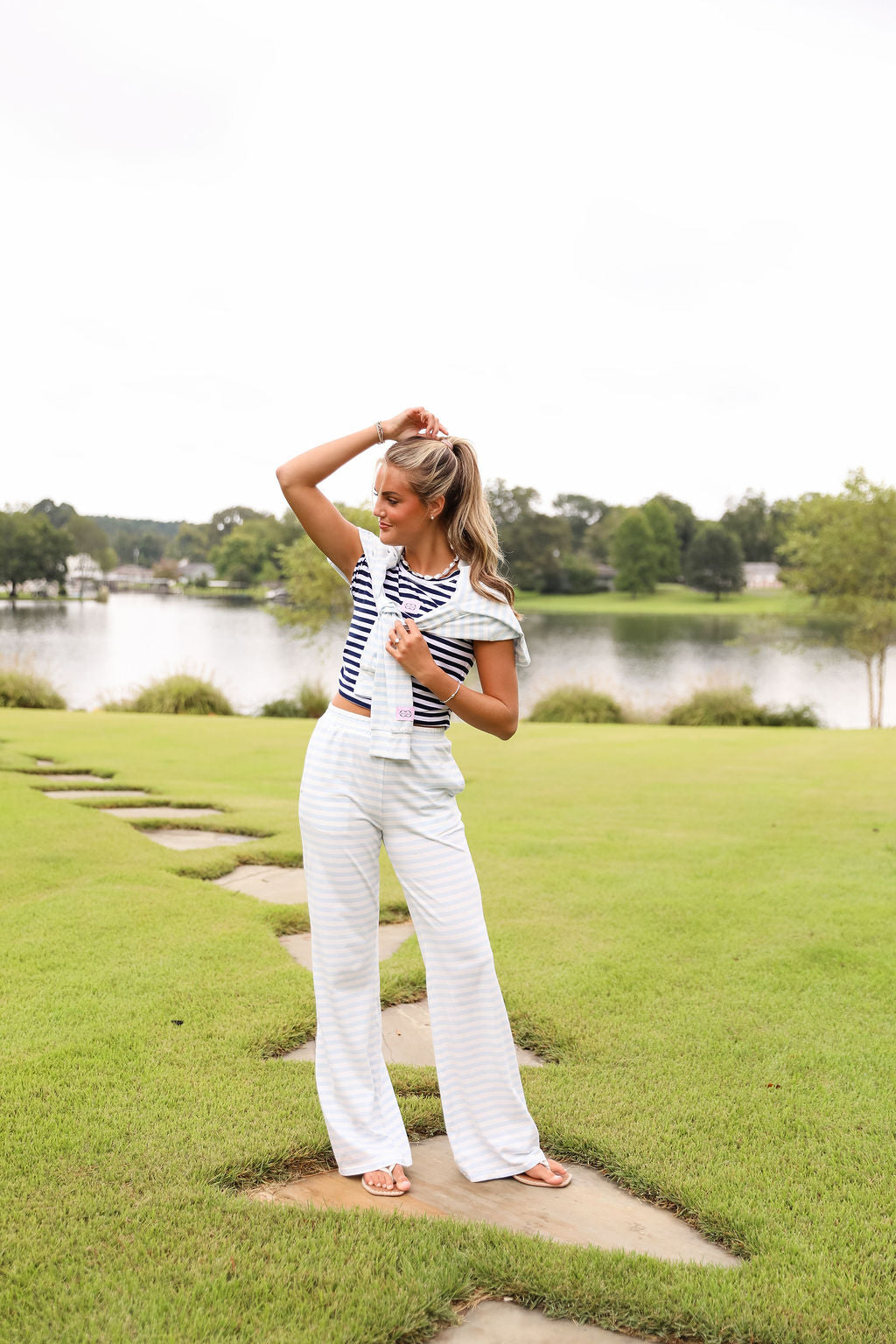 Stripe Wide Leg Pant - Bluebell