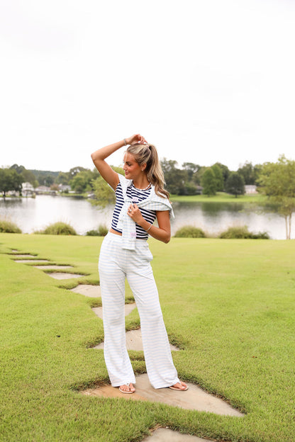 Stripe Wide Leg Pant - Bluebell