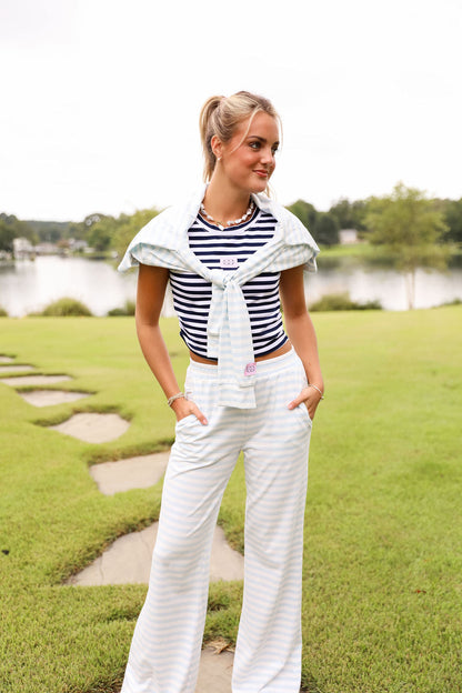 Stripe Oversized Long Sleeve Tee - Bluebell