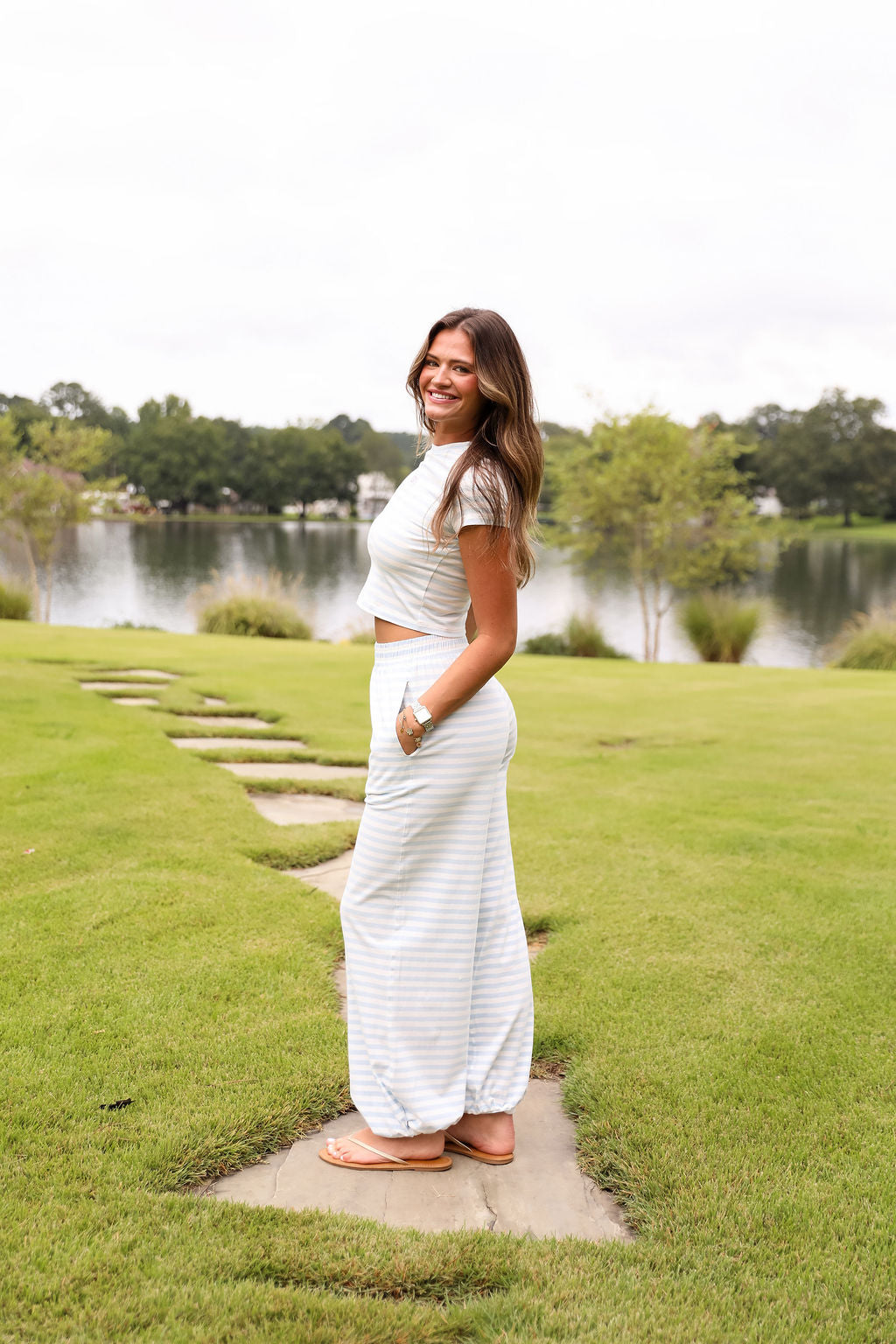 Stripe Cap Sleeve Tee - Bluebell