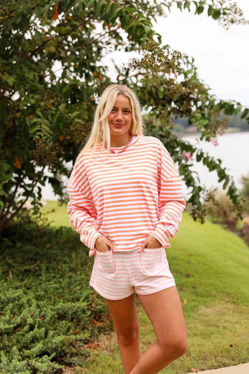 Stripe Oversized Long Sleeve Tee  - Peach Fuzz