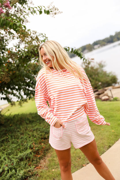 Stripe Oversized Long Sleeve Tee  - Peach Fuzz