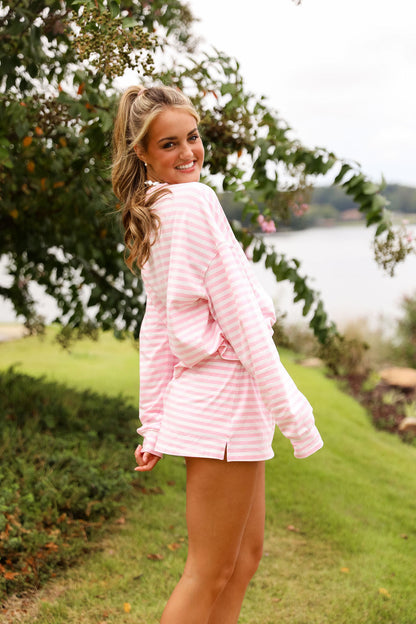 Stripe Oversized Long Sleeve Tee  - Bubblegum Kiss