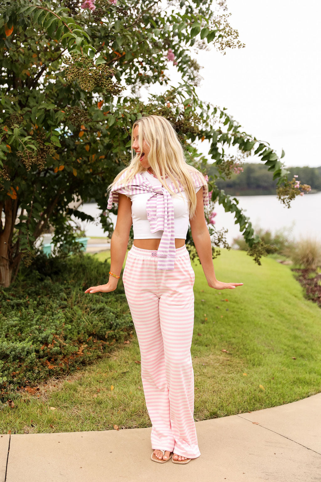 Stripe Wide Leg Pant - Bubblegum Kiss