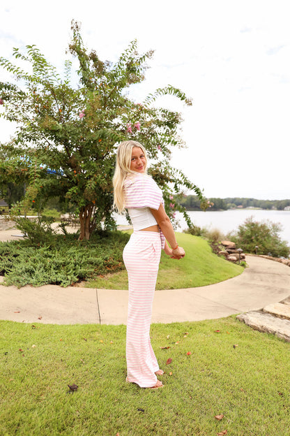 Stripe Wide Leg Pant - Bubblegum Kiss