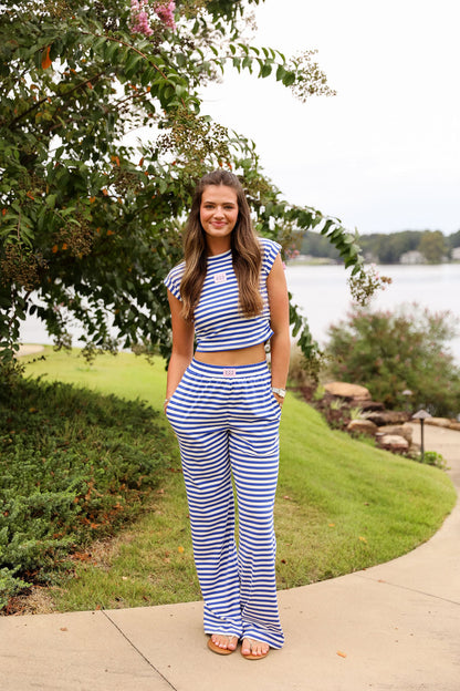 Stripe Wide Leg Pant  - Blueberry