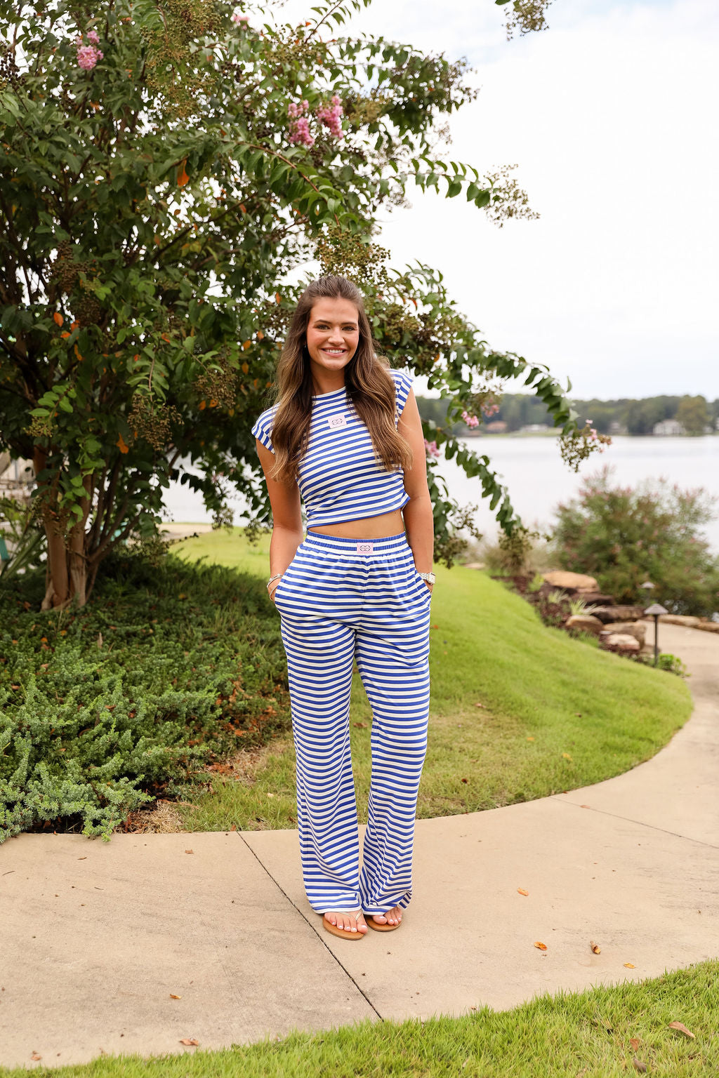 Stripe Wide Leg Pant  - Blueberry