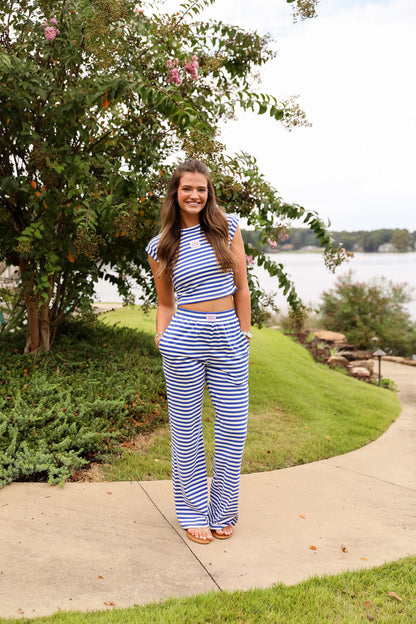 Stripe Wide Leg Pant  - Blueberry