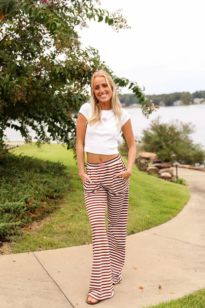 Stripe Wide Leg Pant  - Chocolate