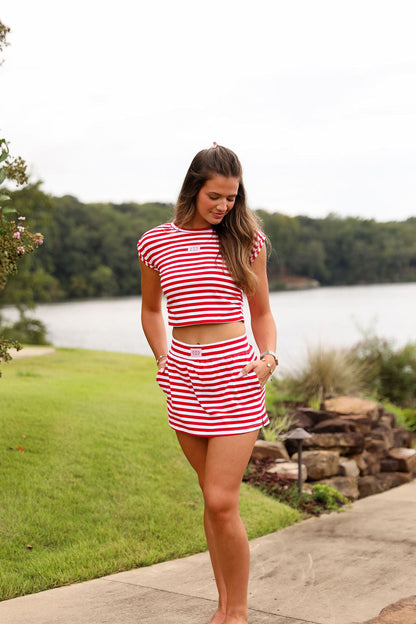 Stripe Coco Mini Skirt - Cherry Red