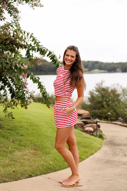 Stripe Coco Mini Skirt - Cherry Red