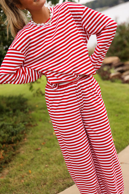 Stripe Oversized Long Sleeve Tee - Cherry Red