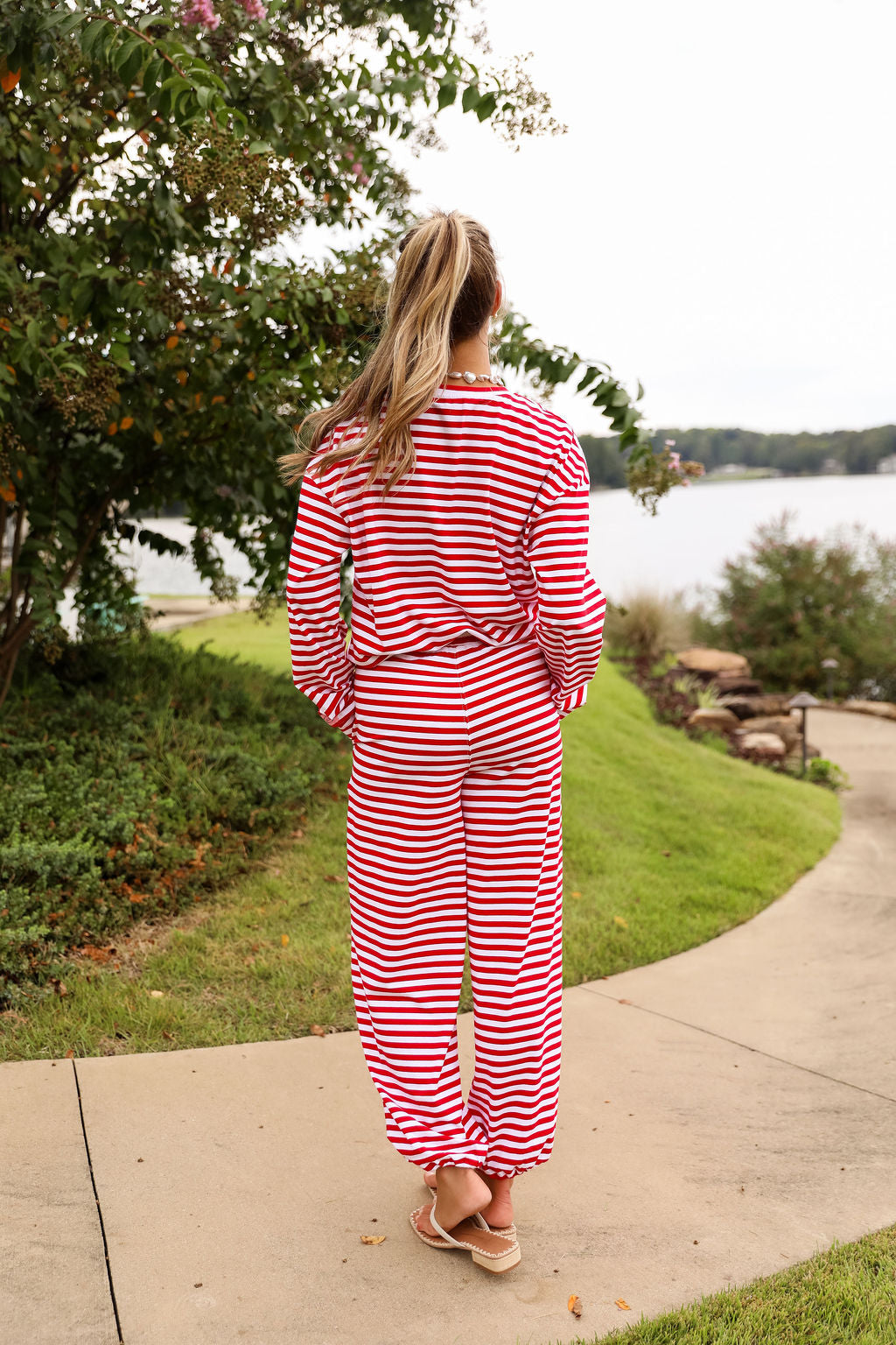 Stripe Oversized Long Sleeve Tee - Cherry Red