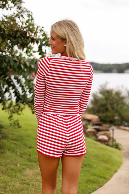 Stripe Skinny Fit Tee - Cherry Red