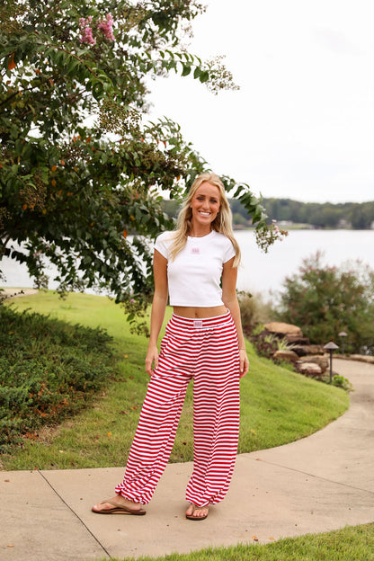 Stripe Jogger Pant - Cherry Red