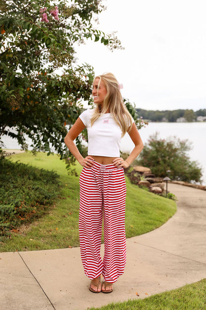 Stripe Jogger Pant - Cherry Red