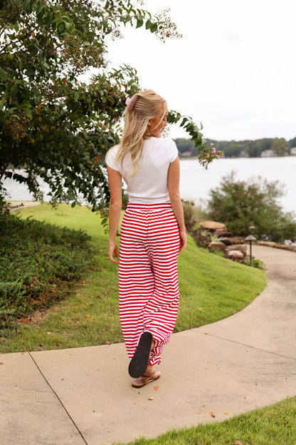 Stripe Jogger Pant - Cherry Red