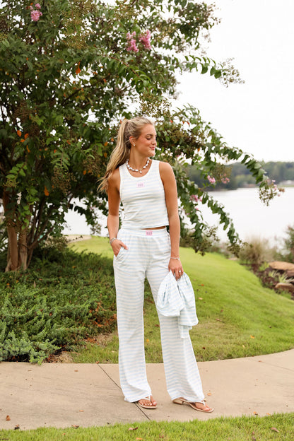 Stripe Wide Leg Pant - Bluebell