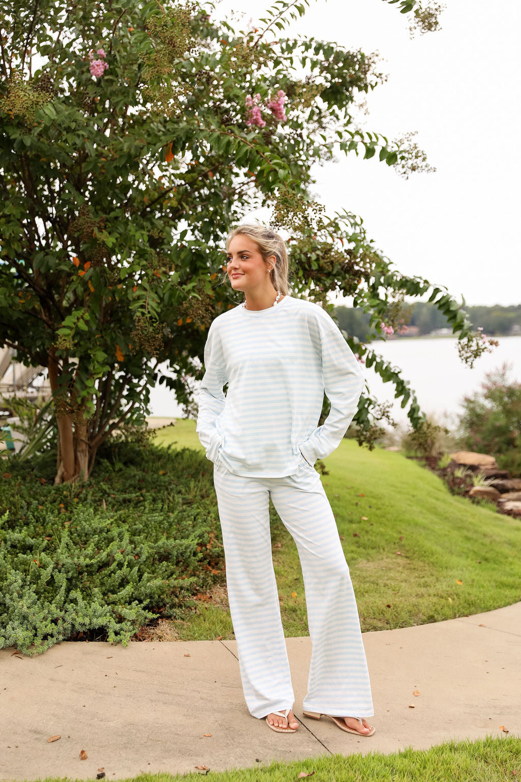 Stripe Wide Leg Pant - Bluebell