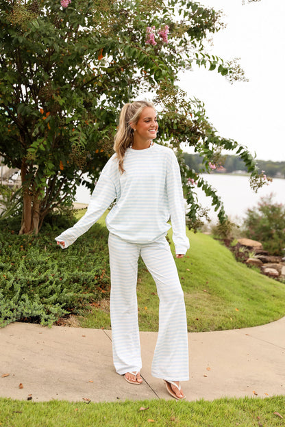 Stripe Oversized Long Sleeve Tee - Bluebell