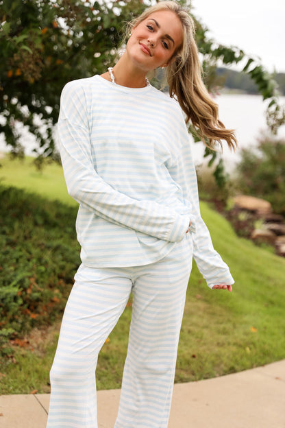 Stripe Oversized Long Sleeve Tee - Bluebell