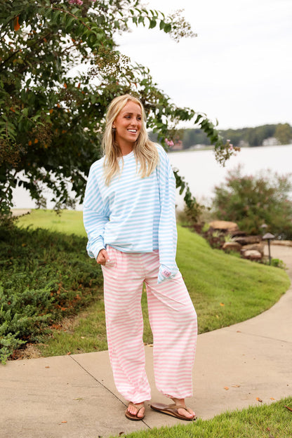 Stripe Oversized Long Sleeve Tee  - Tiffany Blue