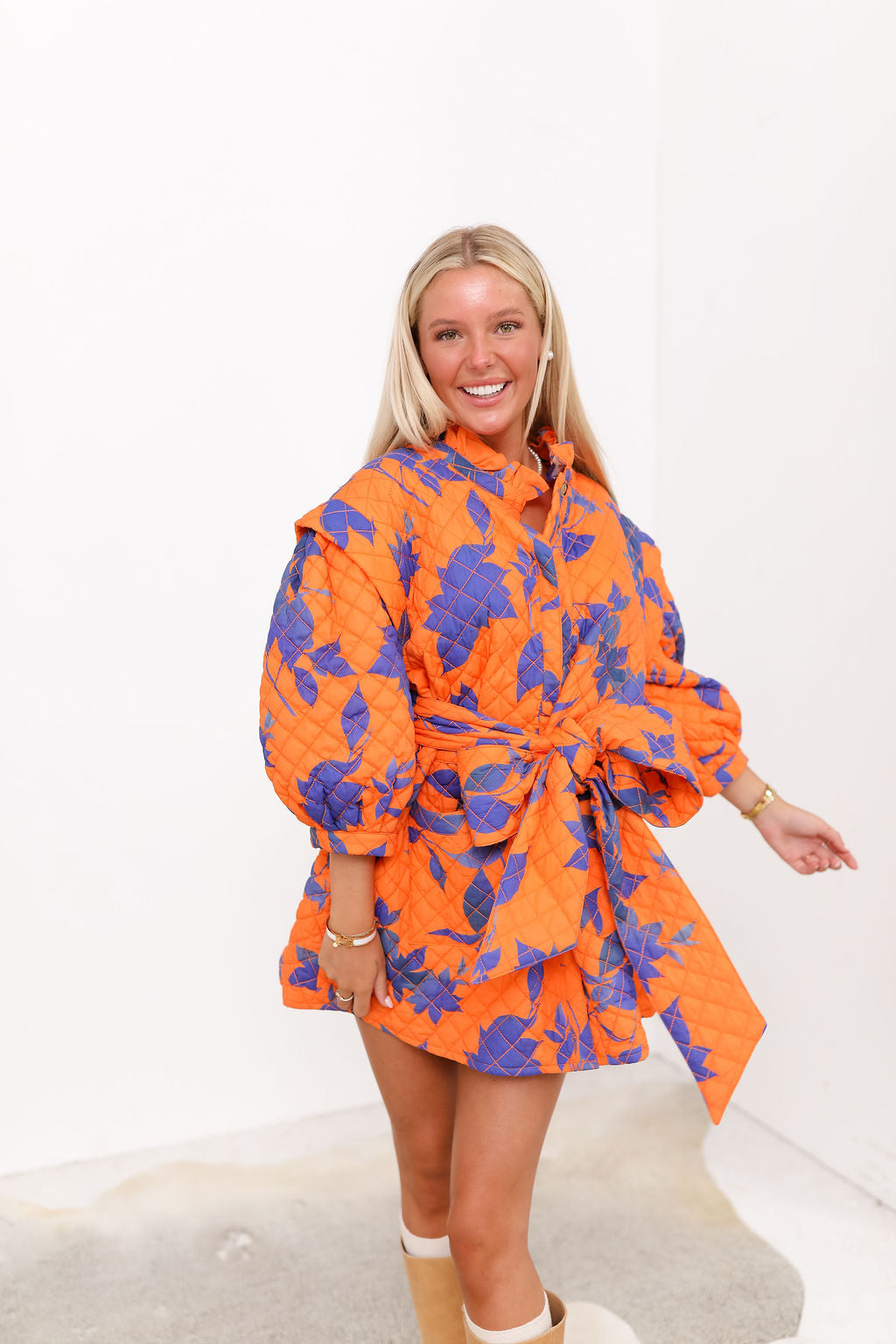 Quinn Quilted Coat Dress - Orange