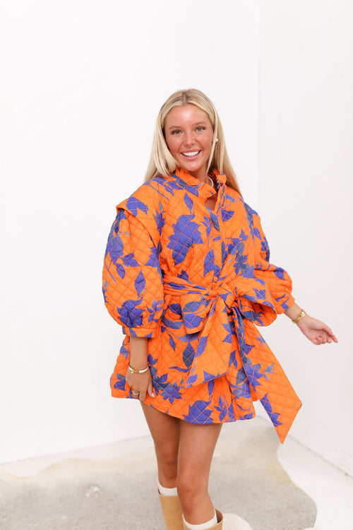 Quinn Quilted Coat Dress - Orange
