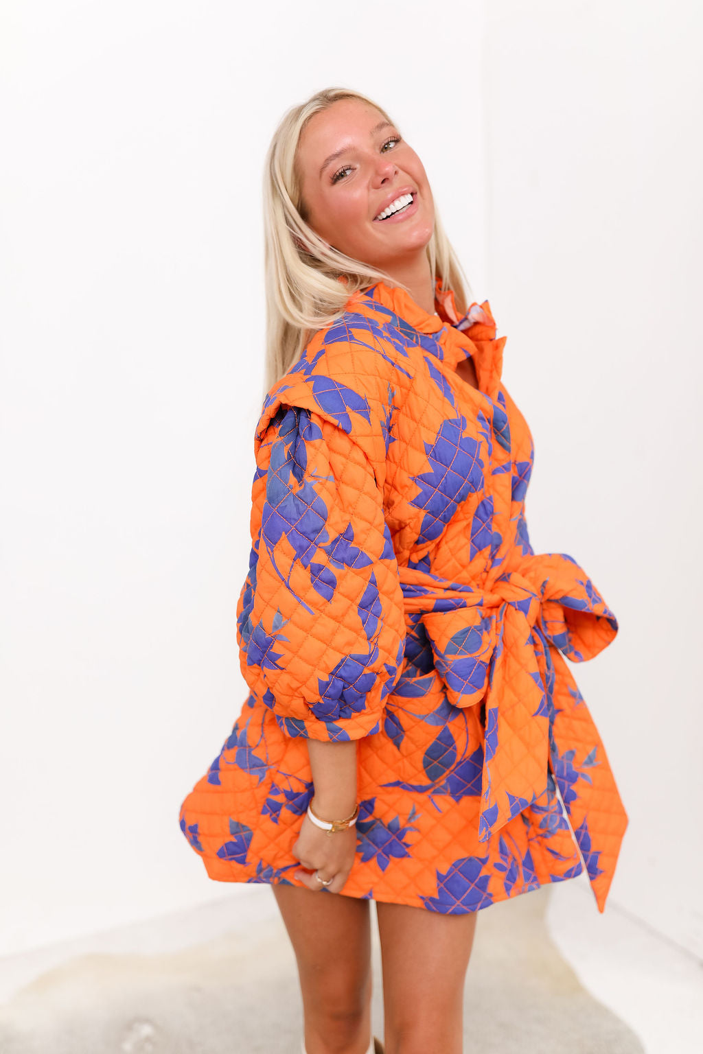 Quinn Quilted Coat Dress - Orange